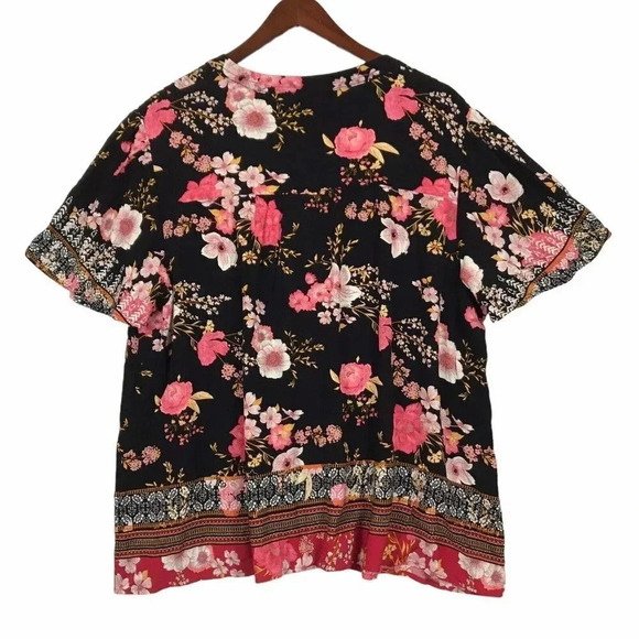 Knox Rose Womens Size XXL 2XL Floral Button Up Short Sleeve Top Shirt Career - Picture 2 of 13